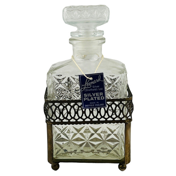 Vintage Leonard Crystal‎ Decanter Silver Plated Holder Sheffield England - Picture 1 of 11